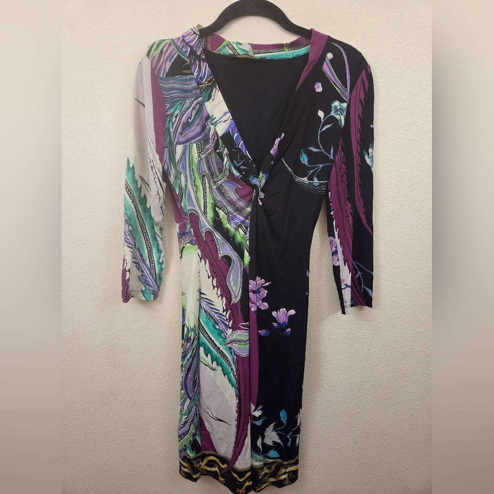 Roberto Cavalli Black and Multicolor Dress